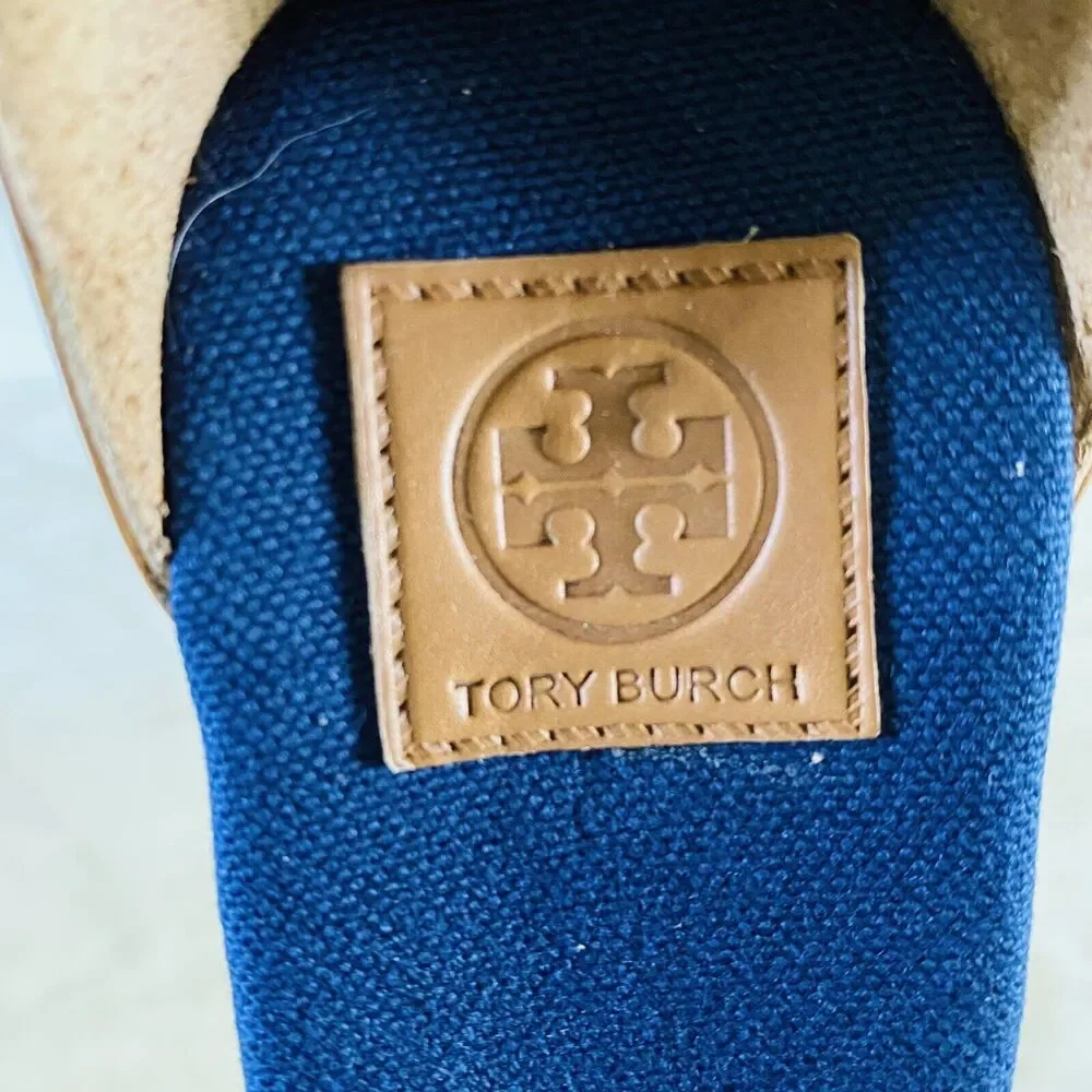 TORY BURCH Solid Denim Blue Espadrille Wedge Platform Sandal - US 7.5